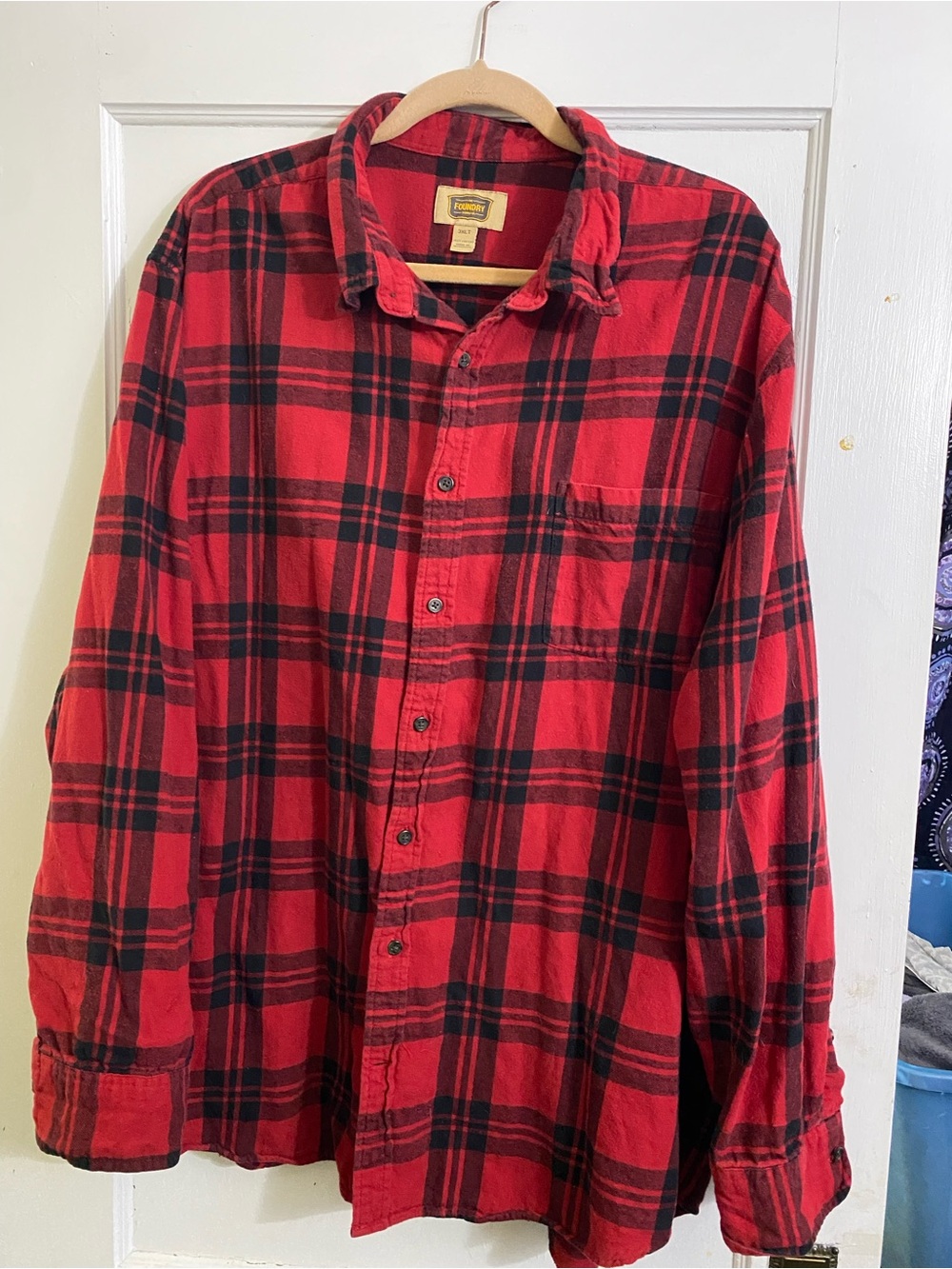 The Foundry Supply Co. Red and Black Plaid Flannel Button-Down Shirt